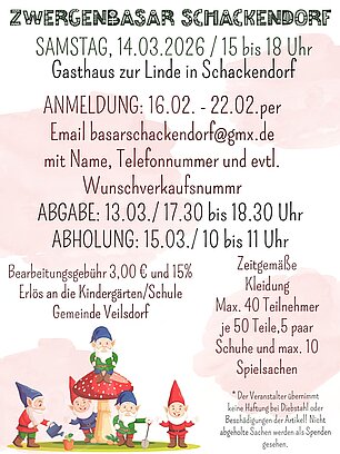 Zwergenbasar 14.03.2026 in Schackendorf