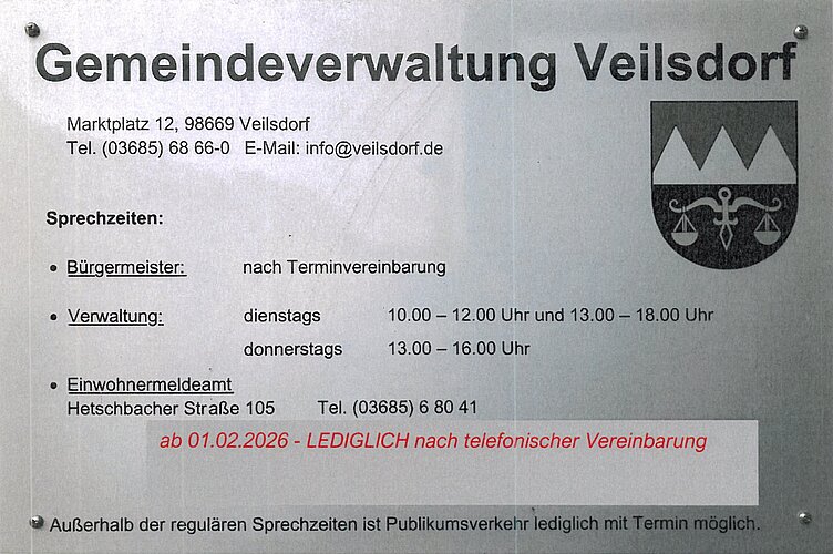 Sprechzeiten der Gemeindeverwaltung Sprechzeiten der Gemeindeverwaltung